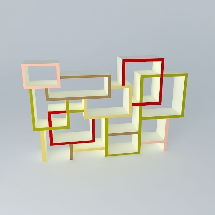 Shelfs bookcase made of cubes Free 3D model_2