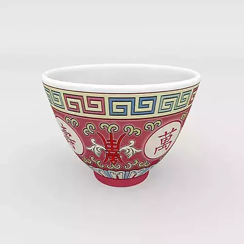 Chinese Porcelain Wan Shou Tea Cup Low-poly 3D model