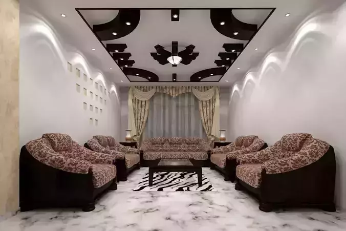 Iraq-irbil living room with furniture and zebra rug 3D model