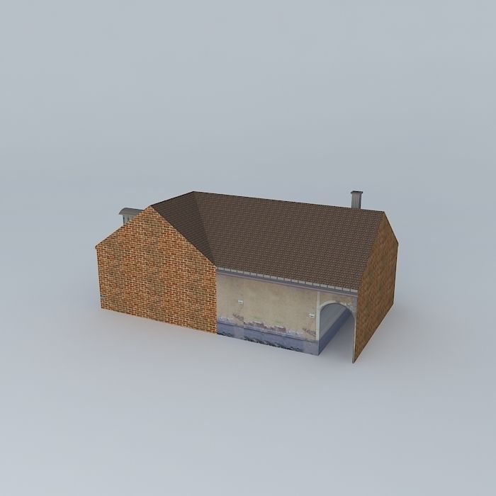 Old Corner House Low-poly 3D model_2