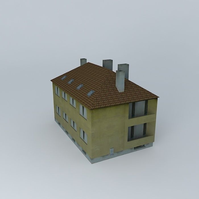 Small Building 4 Apartments Low-poly 3D model_2