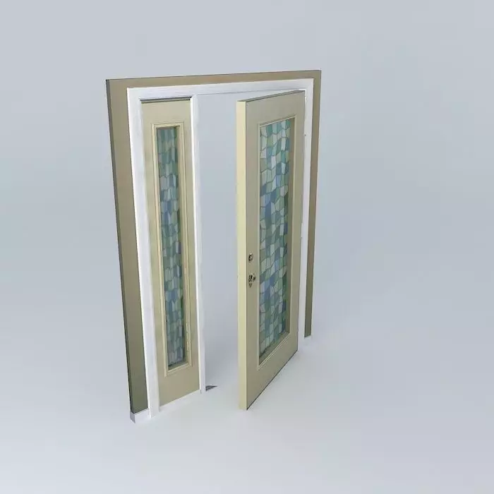Cream Door and Frame with Modern Stained Glass Windows, Inclu... Free 3D model