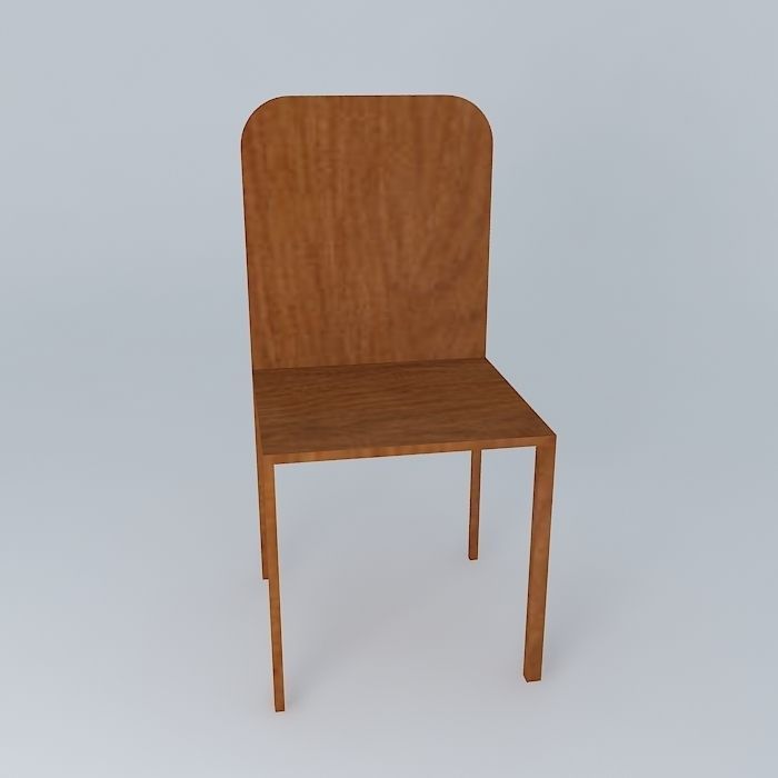 Plain Wooden Chair 3D model_2
