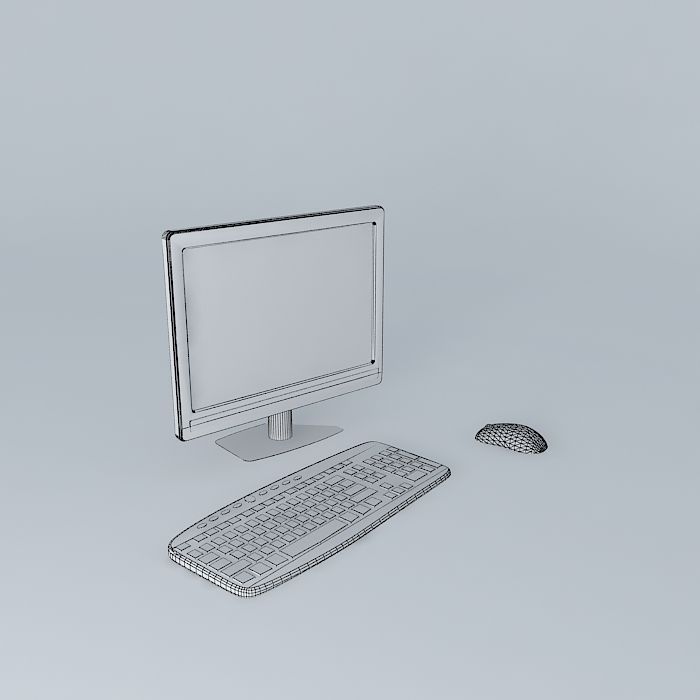 Computer monitor with keyboard and mouse Free 3D model_3