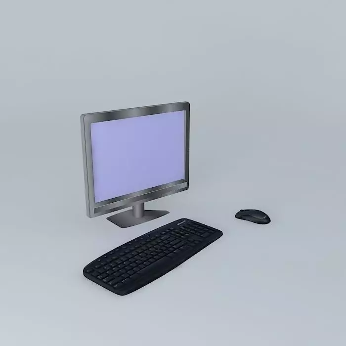 Computer monitor with keyboard and mouse Free 3D model_0