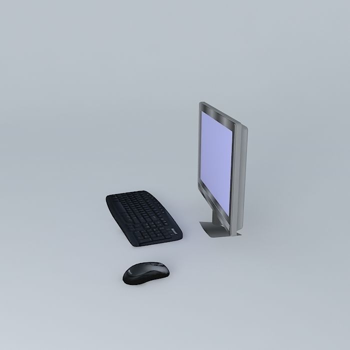 Computer monitor with keyboard and mouse Free 3D model_2