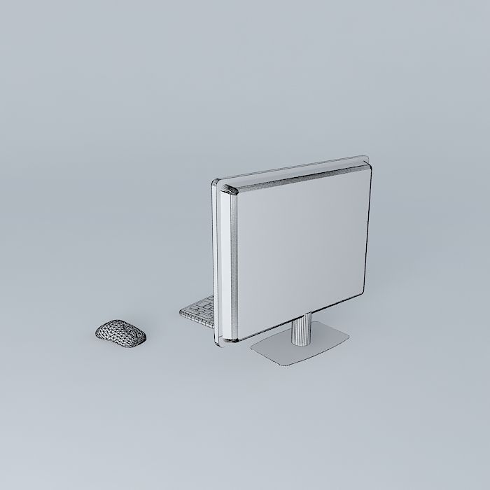 Computer monitor with keyboard and mouse Free 3D model_4