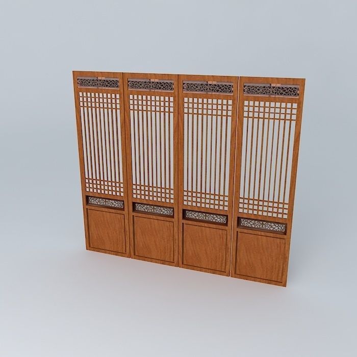 A piece of wooden door in Chinese style. Free 3D model_1