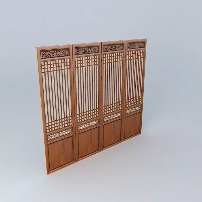 A piece of wooden door in Chinese style. Free 3D model_0