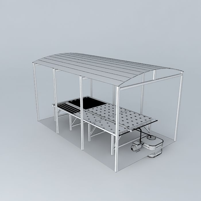 Hydroponics bench with tiles Fiber Cement 3D model_4