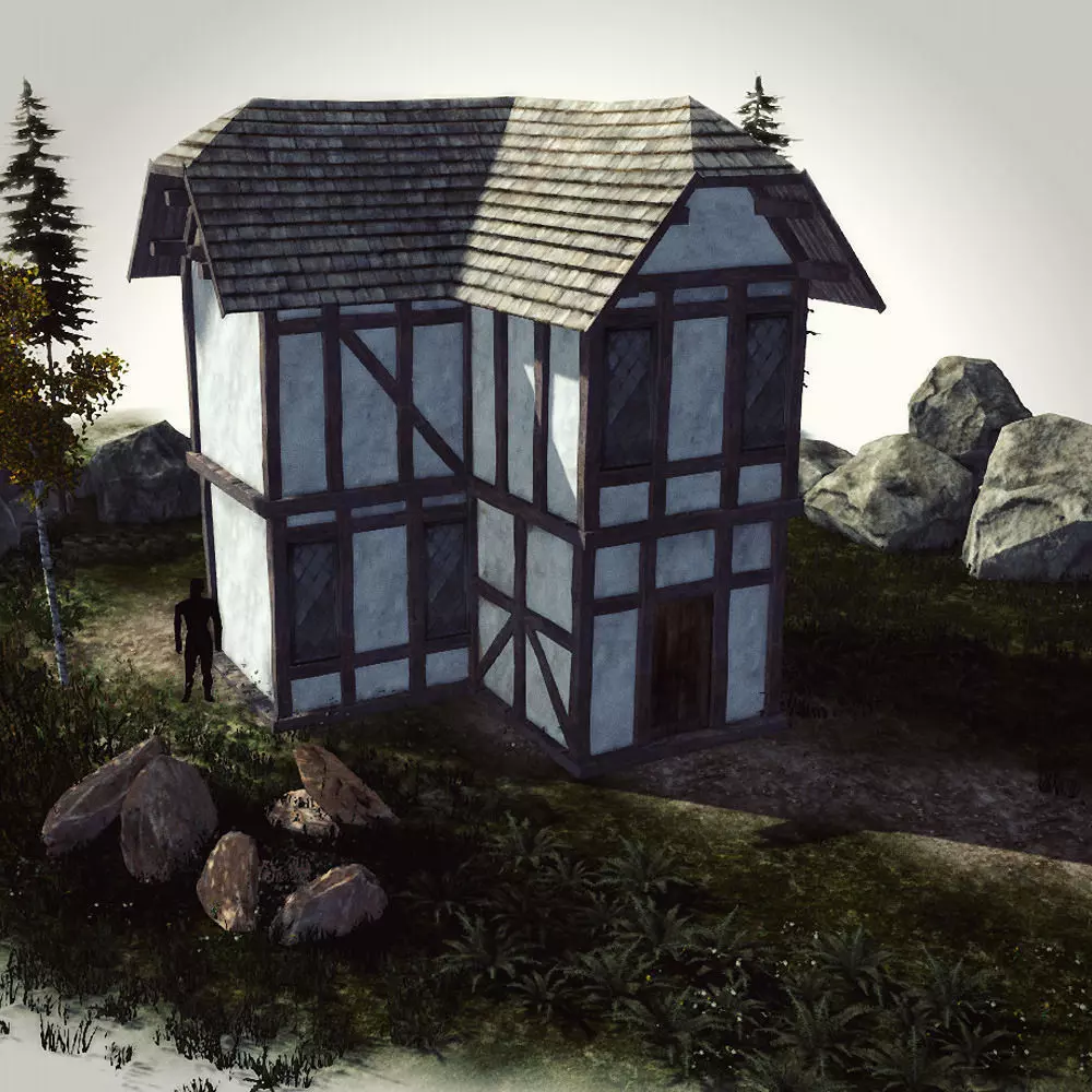 High Quality Medieval house - Building C Low-poly 3D model_0