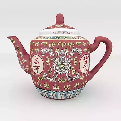 Chinese Porcelain Wan Shou Teapot 3D model