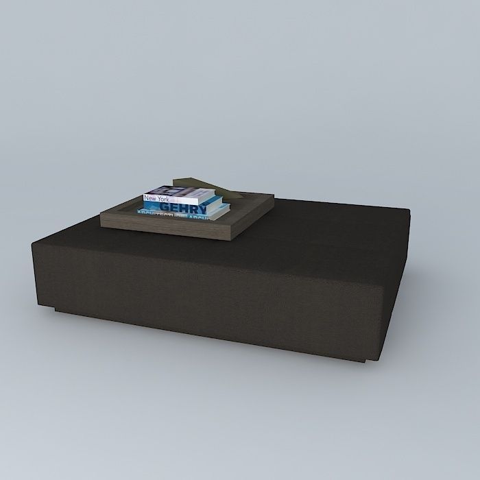 Leather Tufted Ottoman 3D model_1