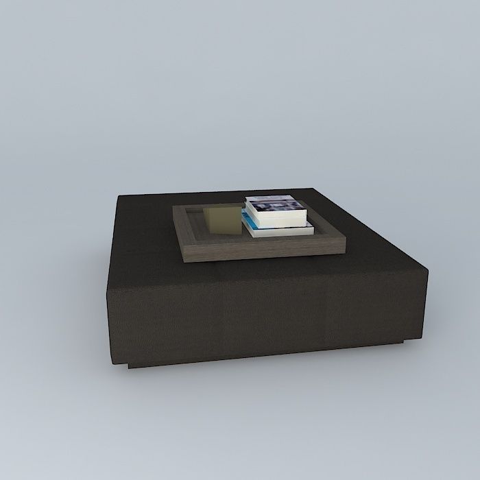Leather Tufted Ottoman 3D model_2