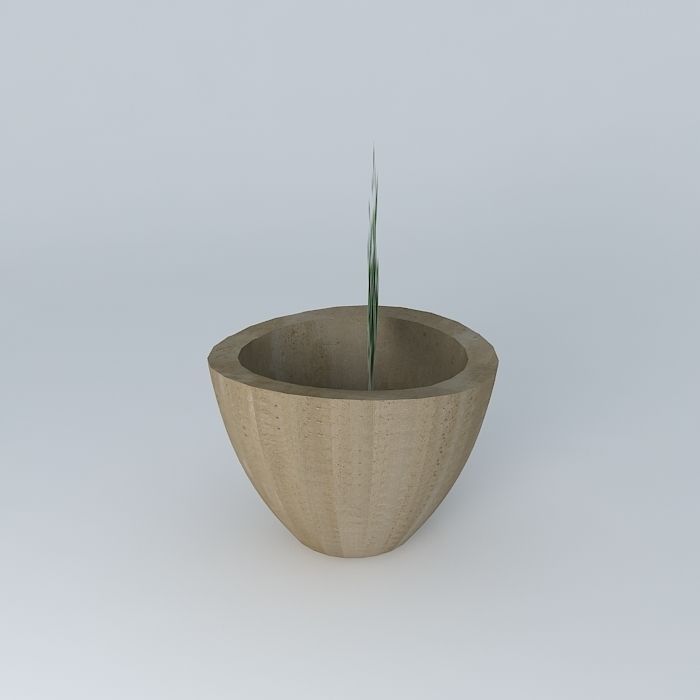 Big pot with bush 3D model_1