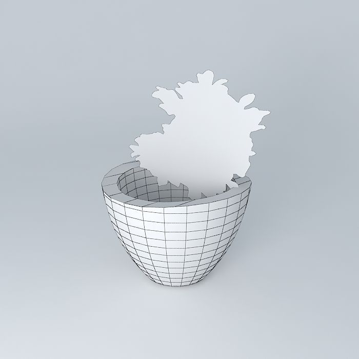 Big pot with bush 3D model_4