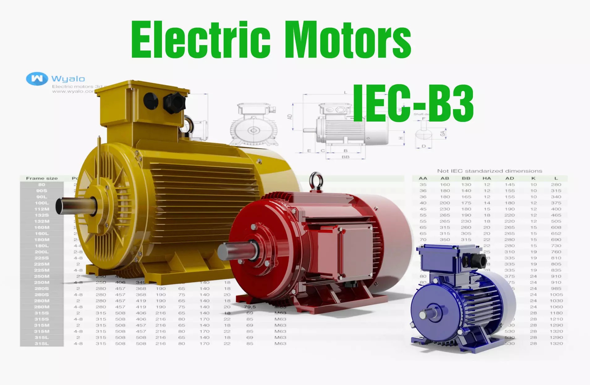 72 CAD Models - Electric motors IEC B3 3D model_0