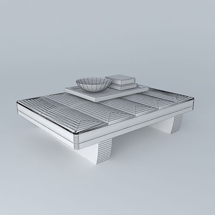 Leather Coffee Table with Tray 3D model_3