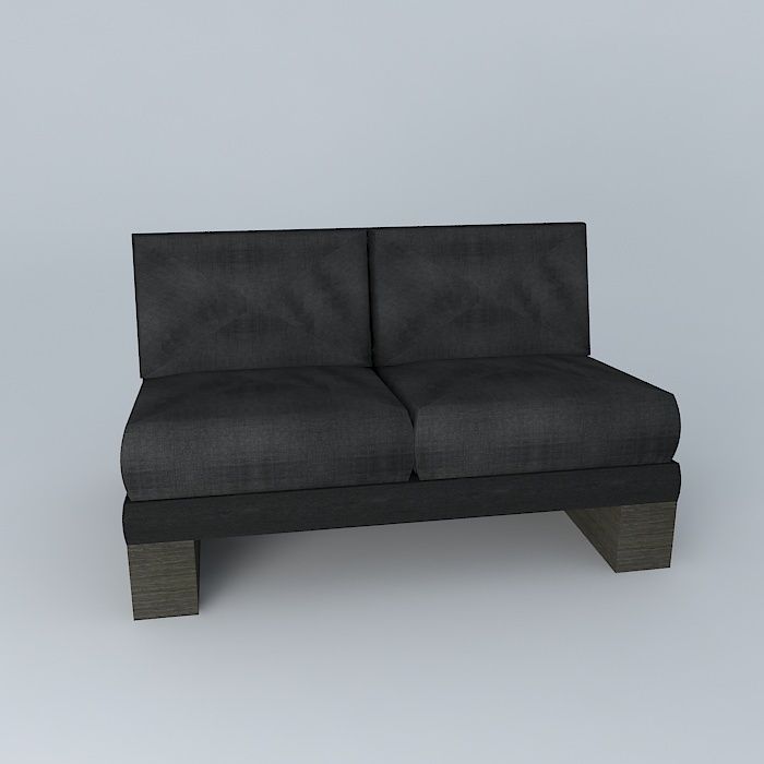 Armless block loveseat 3D model_2