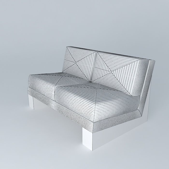 Armless block loveseat 3D model_4