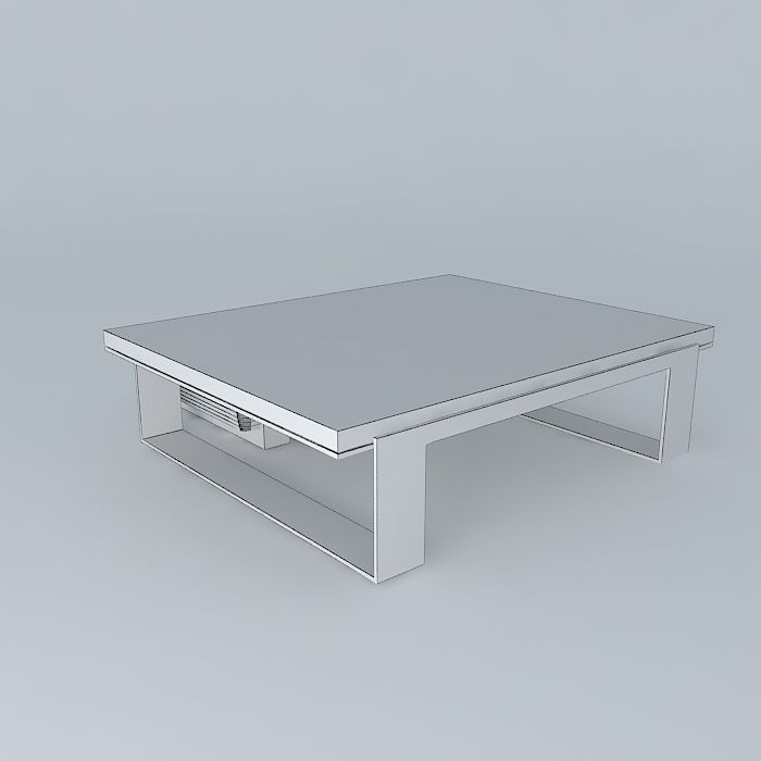 Cast Glass Sled Coffee Table with Leather and Wood Block Ottoman 3D model_3