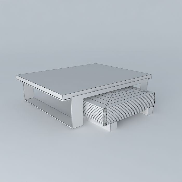 Cast Glass Sled Coffee Table with Leather and Wood Block Ottoman 3D model_4