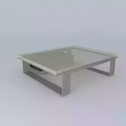 Cast Glass Sled Coffee Table with Leather and Wood Block Ottoman