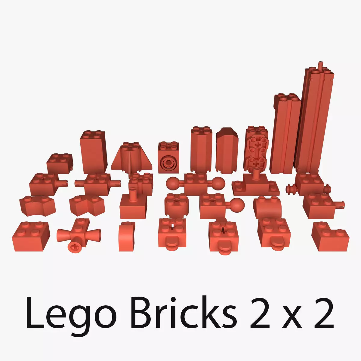 Lego Bricks 2x2 3D model_0