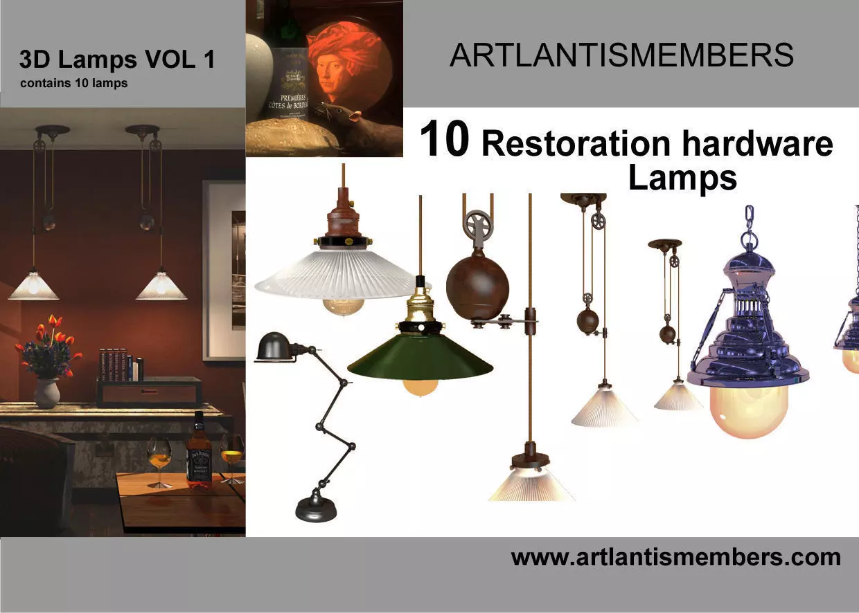 Restoration Hardware collection lamps 3D model