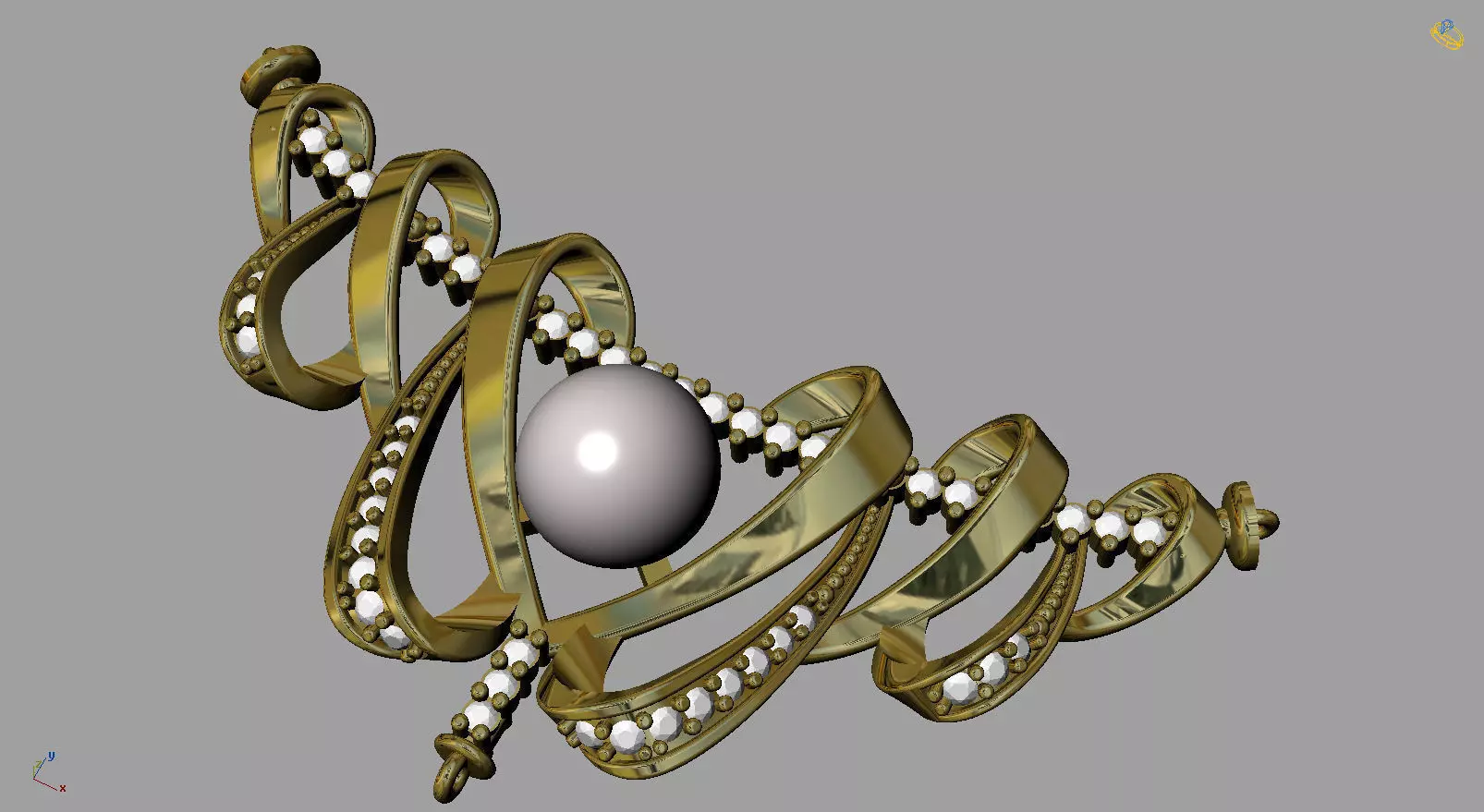Pendant necklace with pearls 3D print model_0