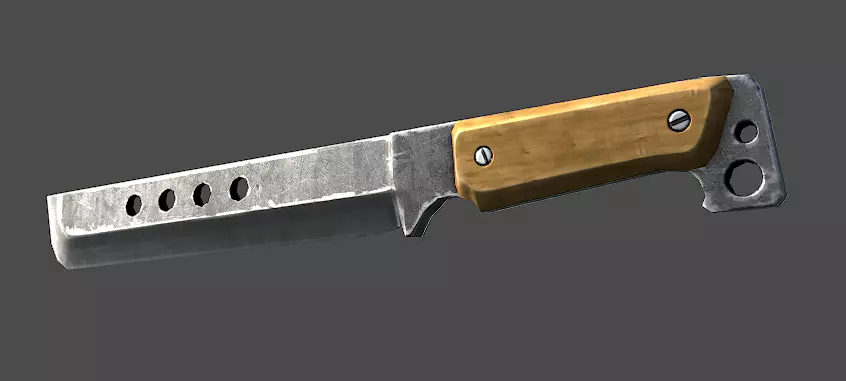 Knife with wooden handle Low-poly 3D model_0