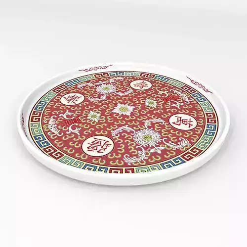 Chinese Porcelain Wan Shou Tea Set Tray Low-poly 3D model