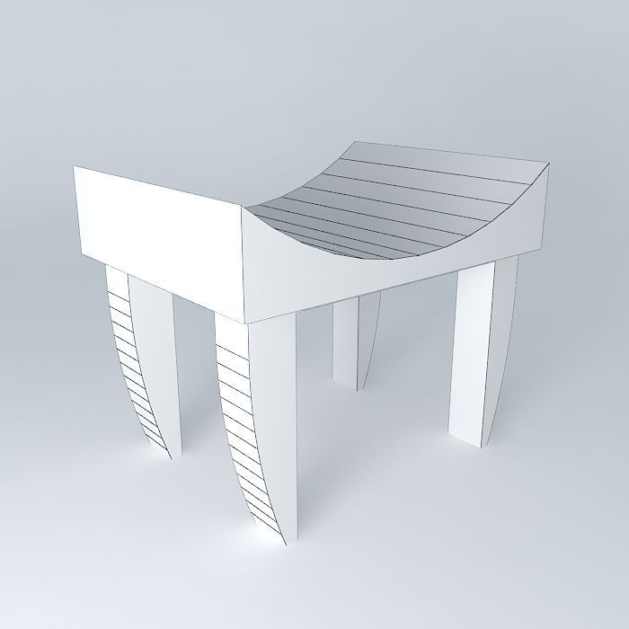 Stool wooden Free 3D model_3