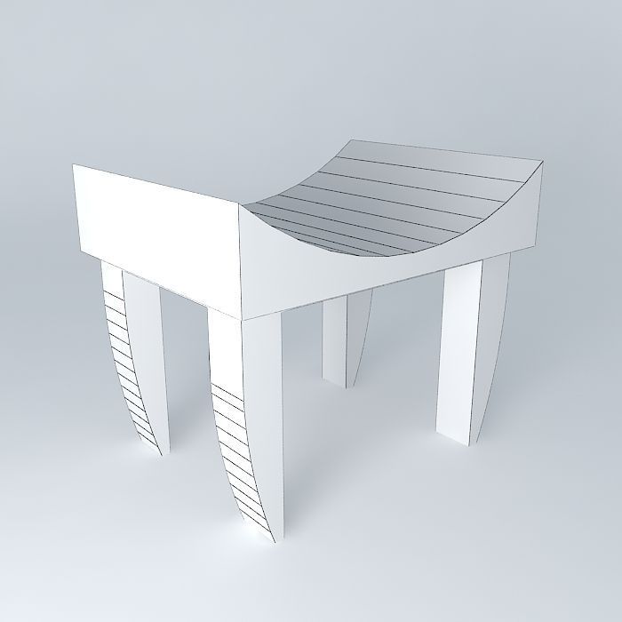 Stool wooden Free 3D model_4