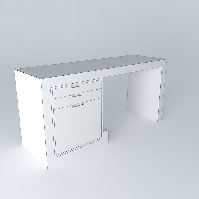 Desk office with wooden top Free 3D model_3