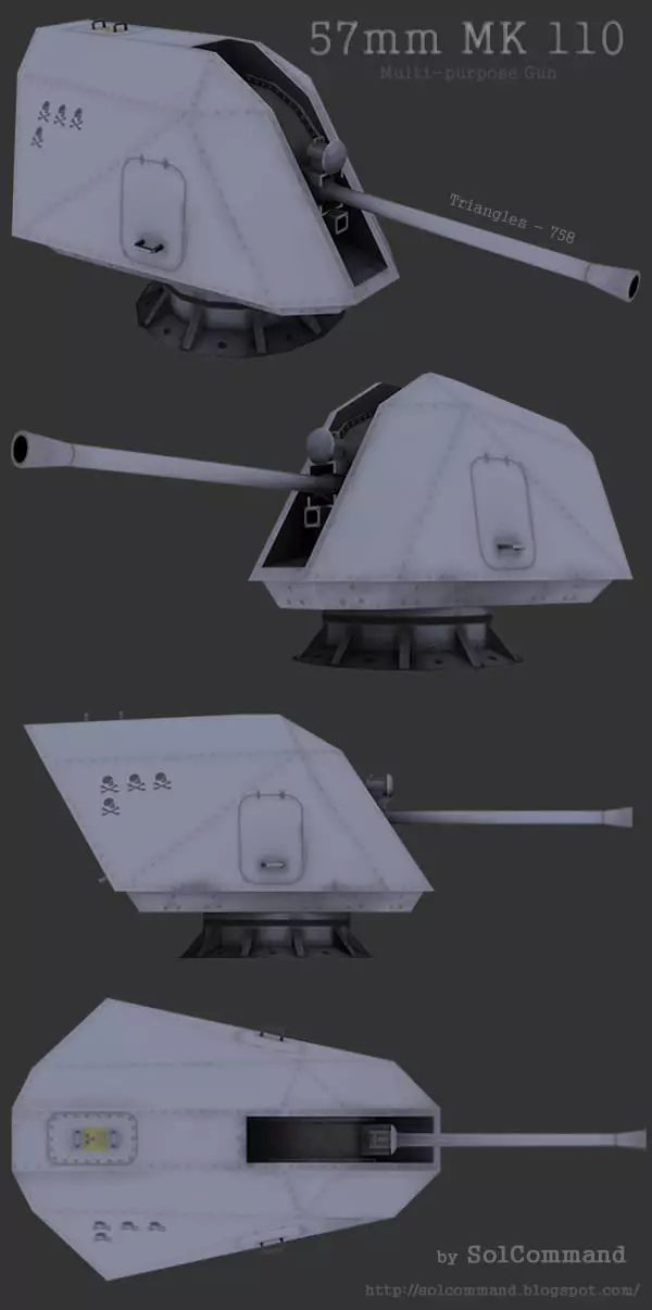 Multi purpose gun 57mm MK 110 Low-poly 3D model_0