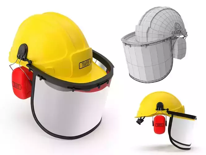 Safety Helmet with Face and Ears Cover Glass 3D model