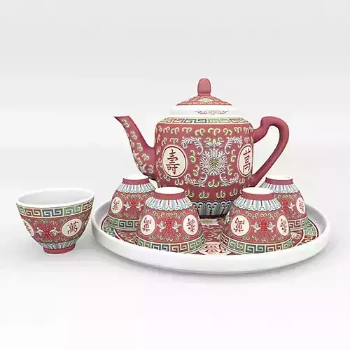 Chinese Porcelain Wan Shou Tea Set