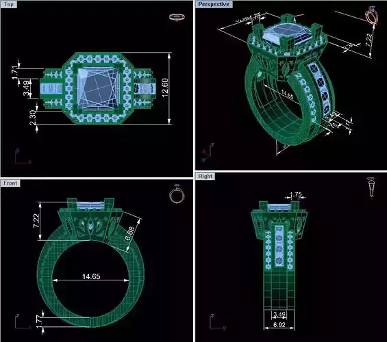 Love Emerald 3 Row Diamond Ring