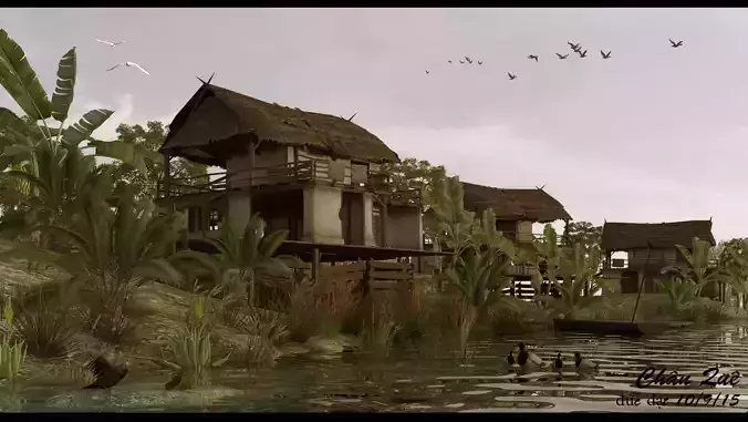 house on bank 3D model