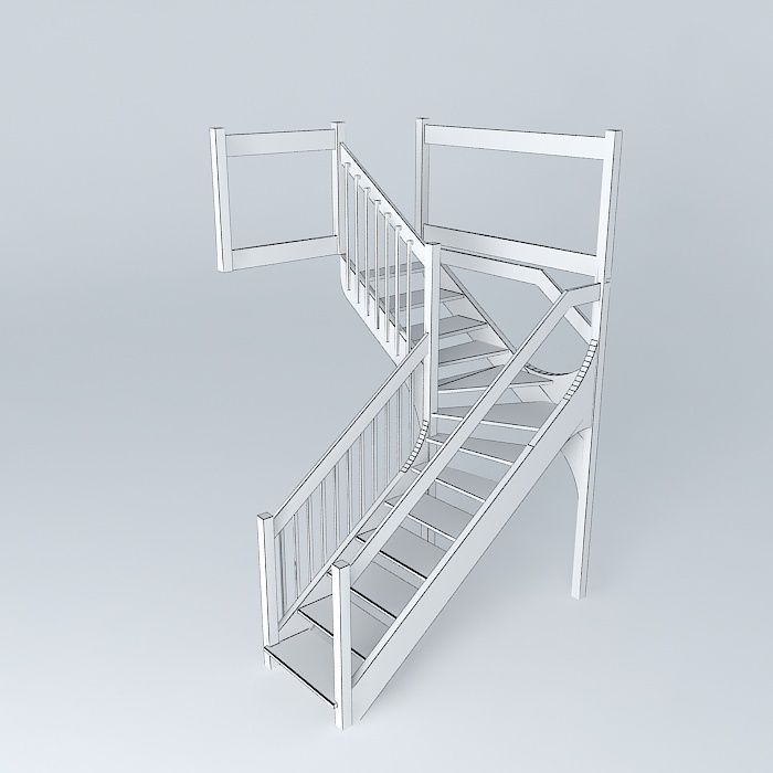 Wooden stairs Free 3D model_3