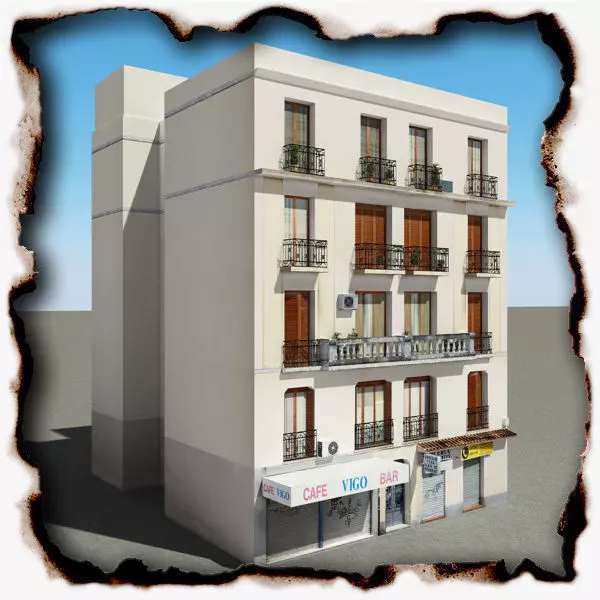 Building with two floors and roof Low-poly 3D model_0