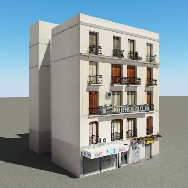 Building with two floors and roof Low-poly 3D model_1