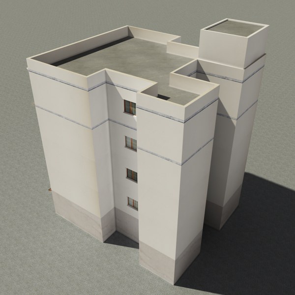 Building with two floors and roof Low-poly 3D model_2
