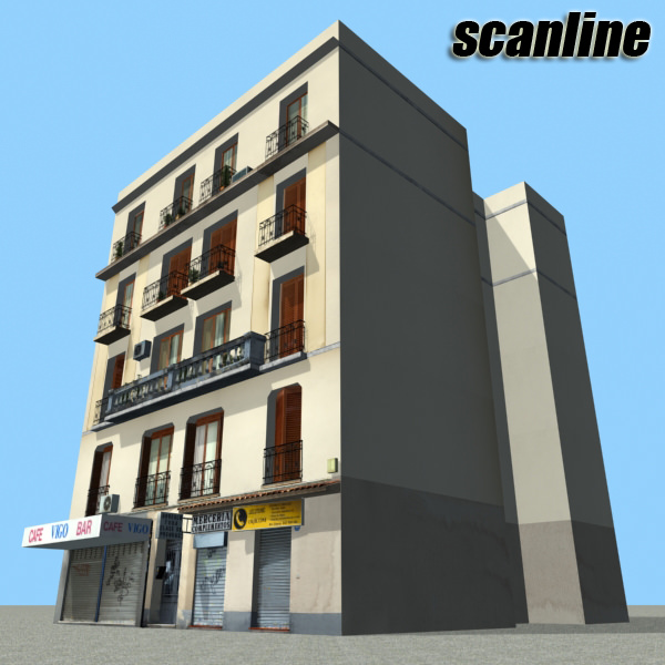 Building with two floors and roof Low-poly 3D model_8