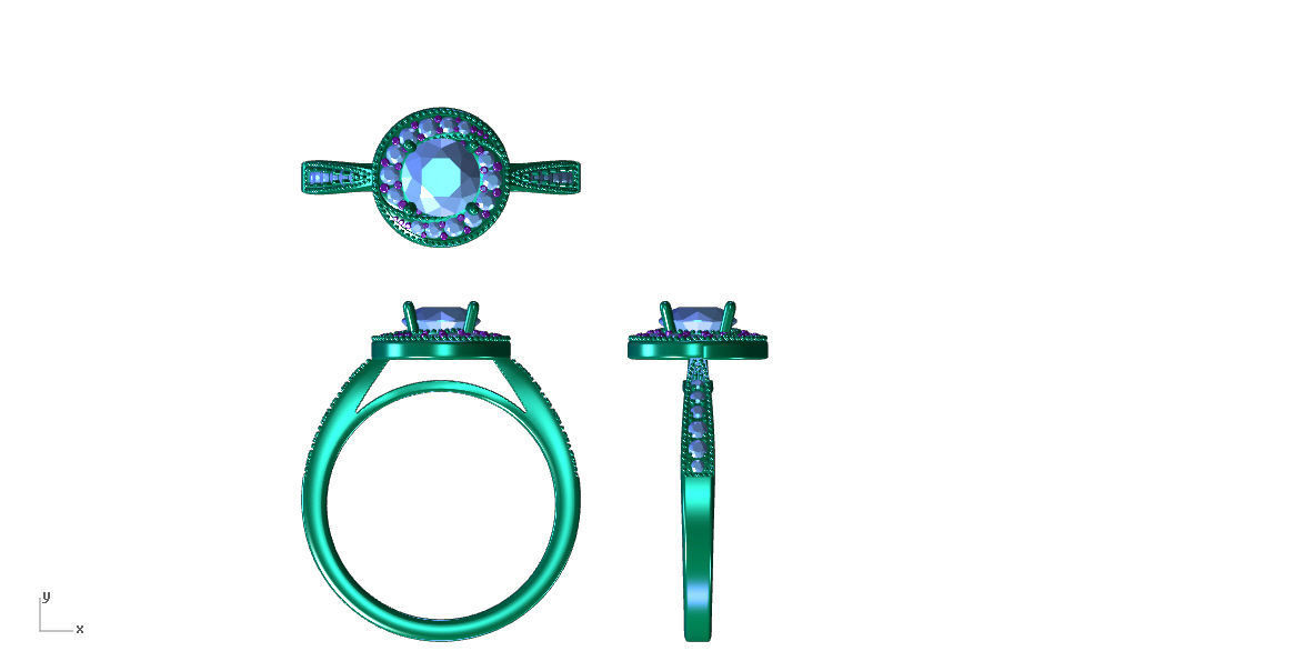 sy016 diamond halo engagement ring gold 3D print model_4