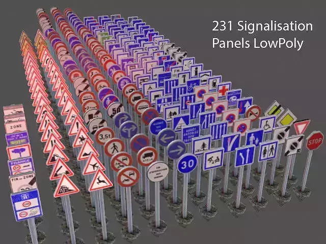 231 Road signs Low-poly 3D model
