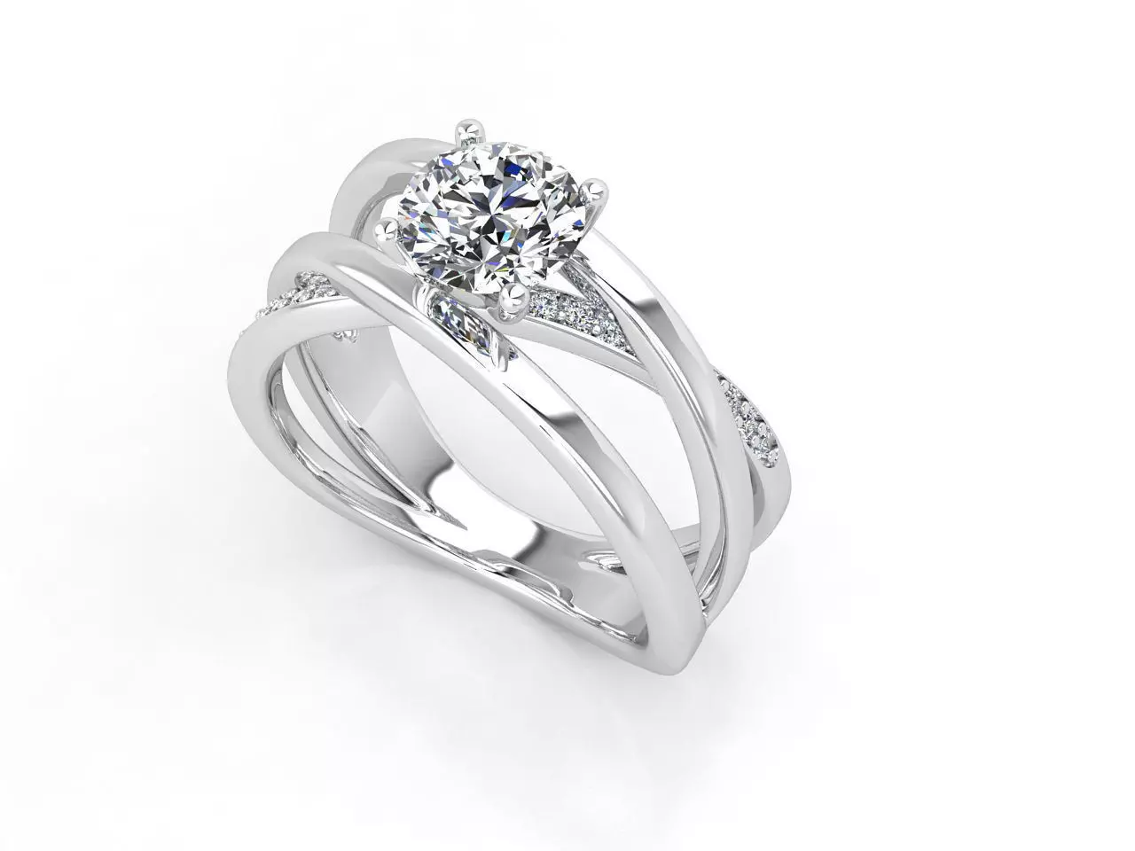 sy027 diamond engagement ring set gold 3D print model_0