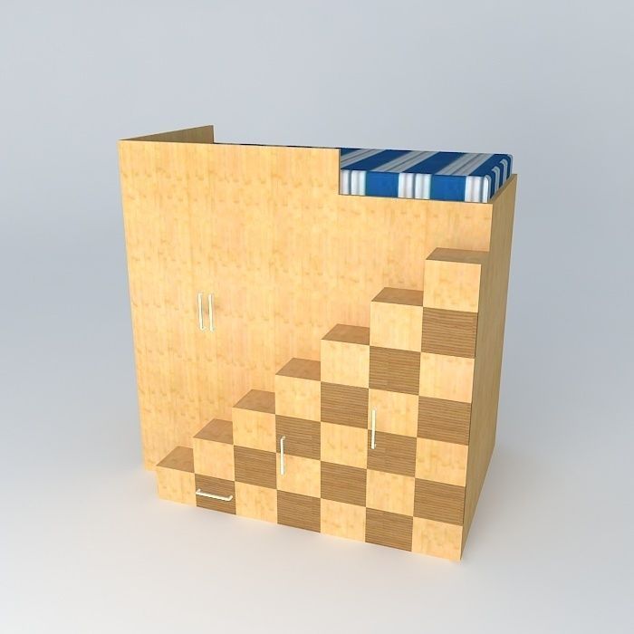 bunk bed with drawers and closet bunk bed with drawers and cl... Free 3D model_1