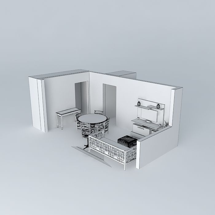 daniorkut living room with table and chairs Free 3D model_3